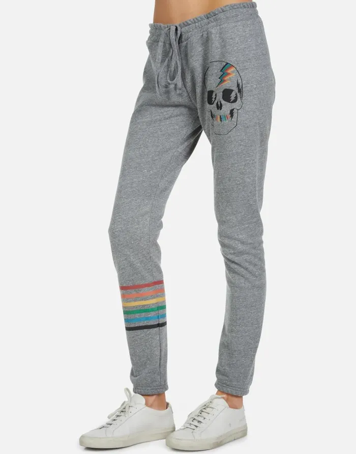 Women039s Uri Rainbow Electric Skull Heather Grey Lauren Moshi Long Sweatpants