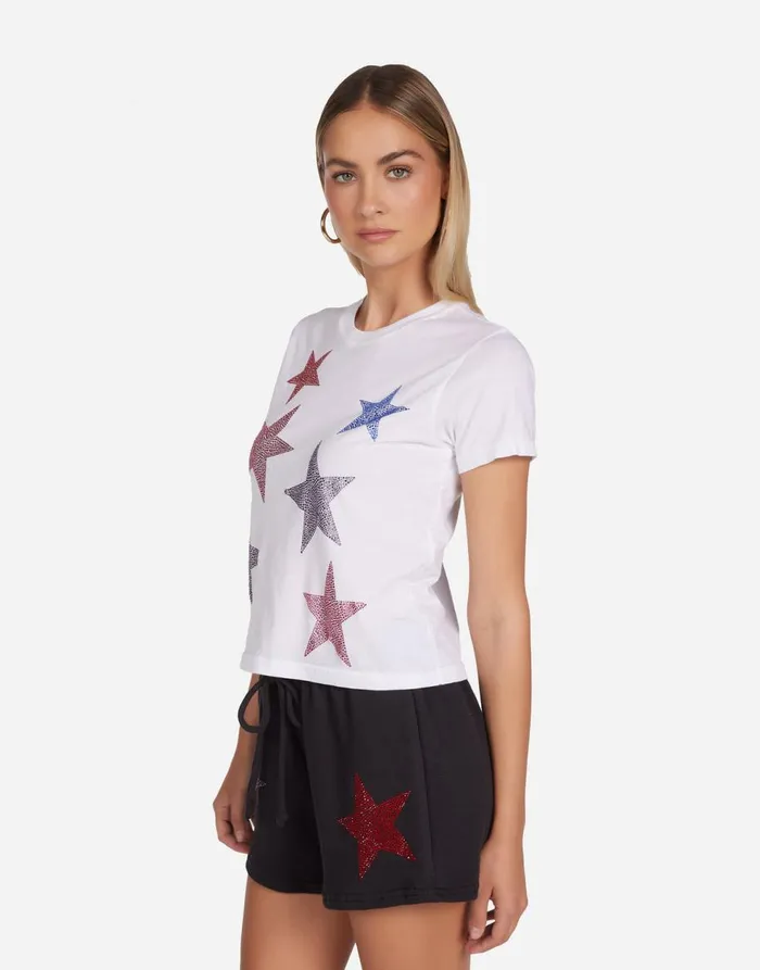 Women039s Ursula Color Crystal Multi Stars White Lauren Moshi Short Sleeve