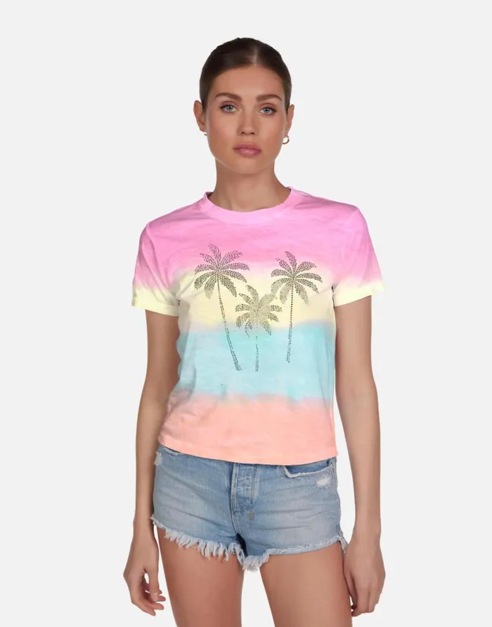 Women039s Ursula Crystal Palm Trees Pastel Rainbow Lauren Moshi Short Sleeve