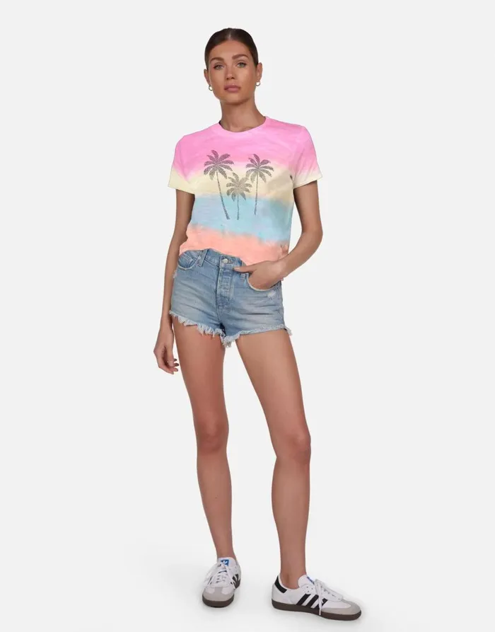 Women039s Ursula Crystal Palm Trees Pastel Rainbow Lauren Moshi Short Sleeve