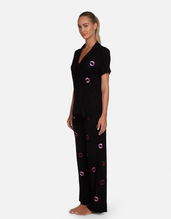 Women039s Waverly Mini Watercolor Lips Black Lauren Moshi Short Sleeve
