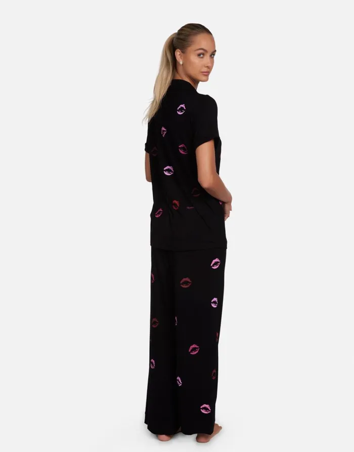 Women039s Waverly Mini Watercolor Lips Black Lauren Moshi Short Sleeve