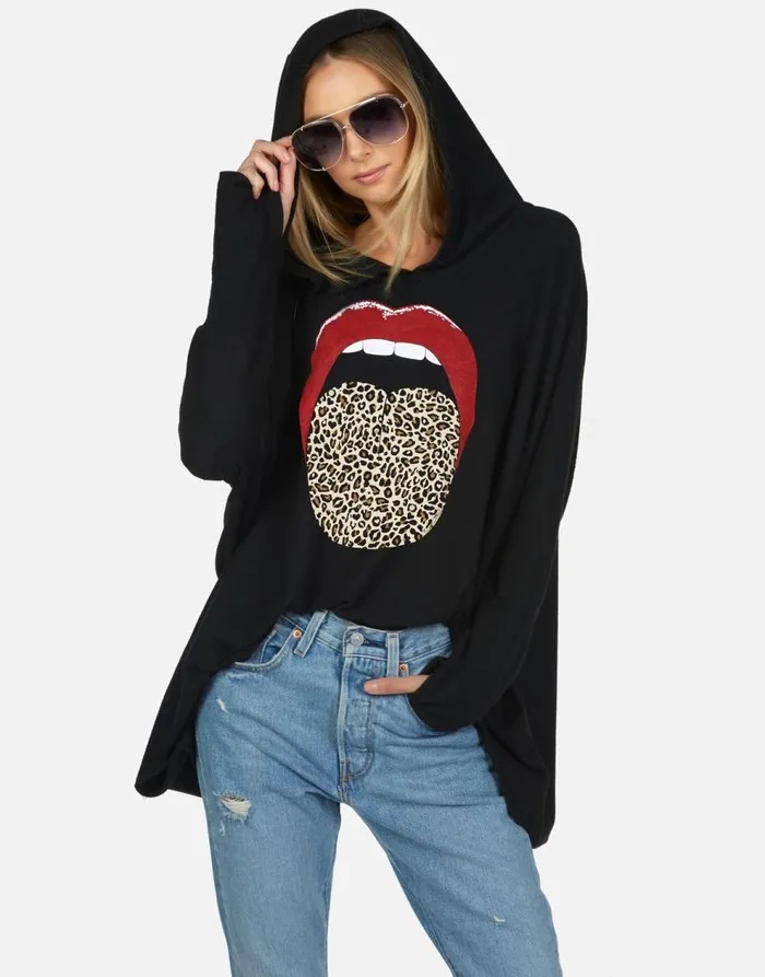 Women039s Wilma X Leopard Tongue Heather Black Lauren Moshi Hoodies