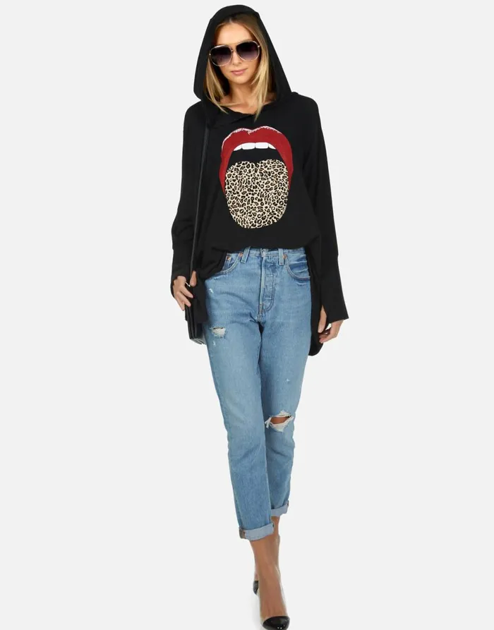 Women039s Wilma X Leopard Tongue Heather Black Lauren Moshi Hoodies