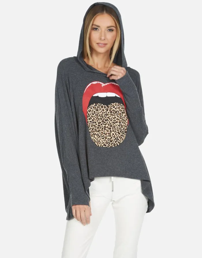Women039s Wilma X Leopard Tongue Heather Black Lauren Moshi Hoodies
