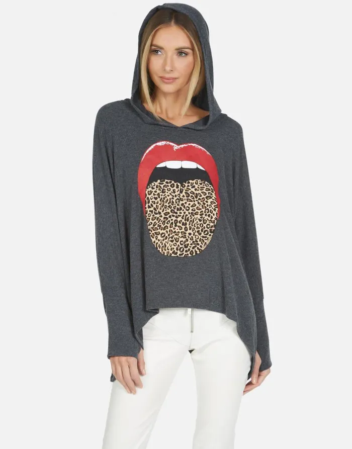 Women039s Wilma X Leopard Tongue Heather Black Lauren Moshi Hoodies