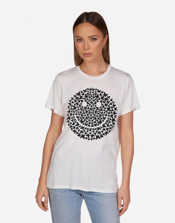 Women039s Wolf Butterfly Happyface Milk Lauren Moshi Short Sleeve
