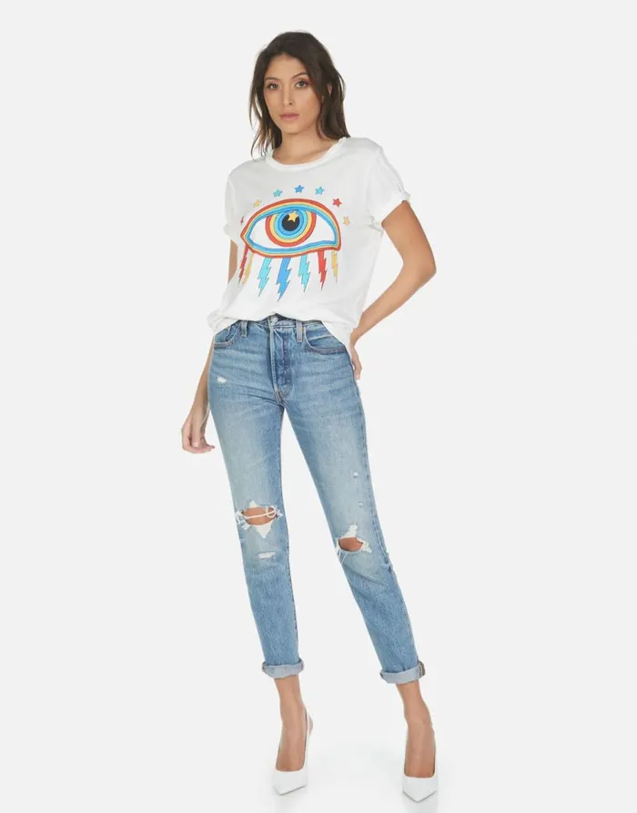 Women039s Wolf Rainbow Lightning Eye Milk Lauren Moshi Short Sleeve