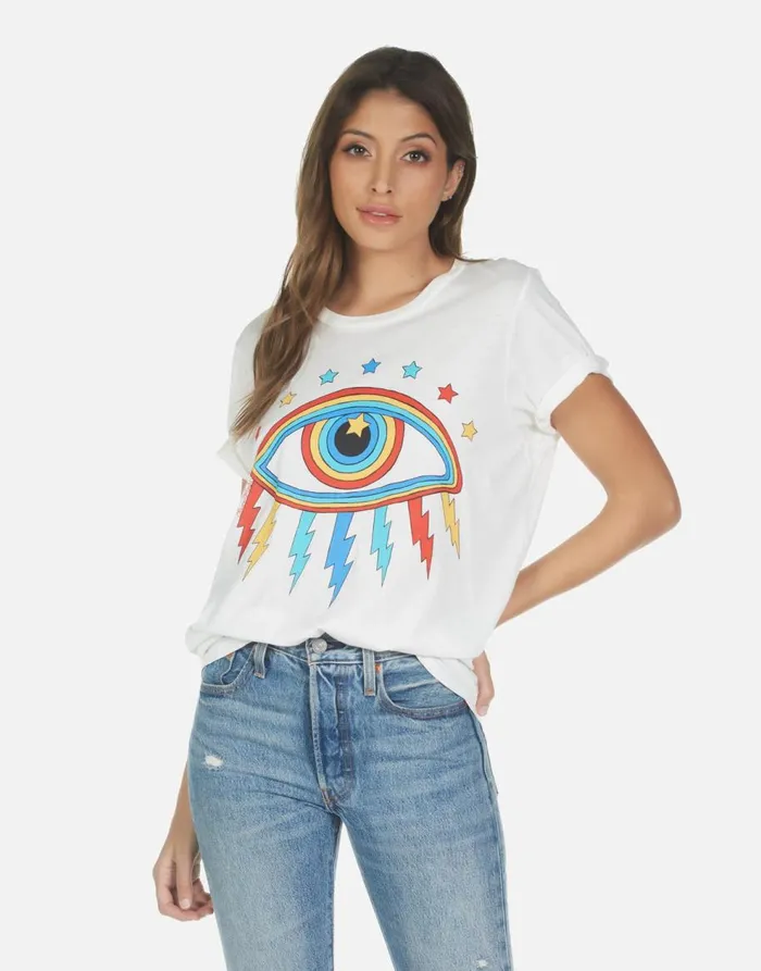 Women039s Wolf Rainbow Lightning Eye Milk Lauren Moshi Short Sleeve