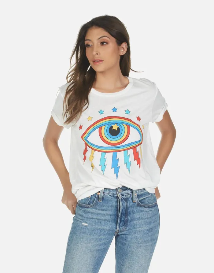 Women039s Wolf Rainbow Lightning Eye Milk Lauren Moshi Short Sleeve