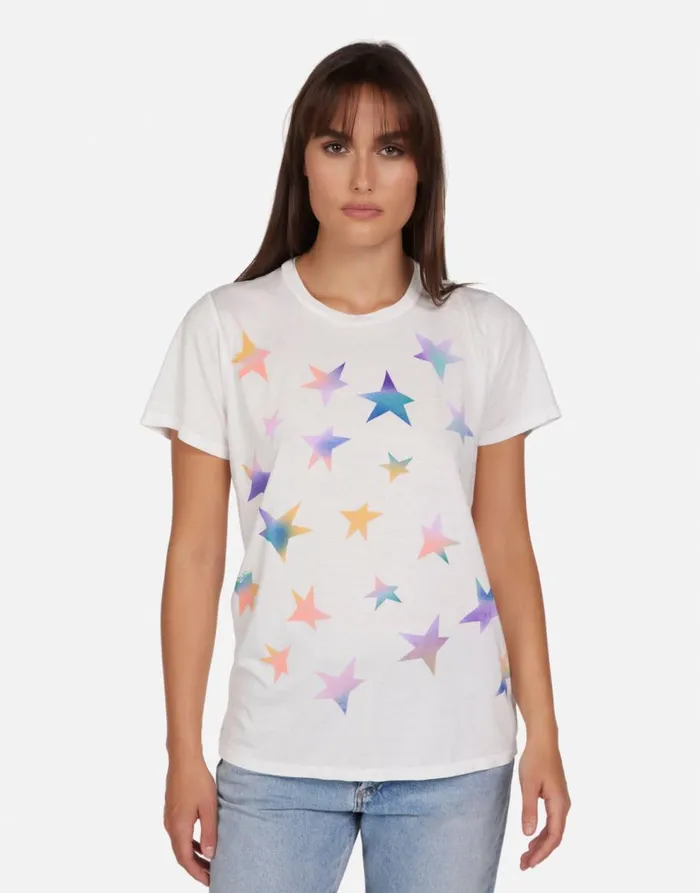 Women039s Wolf Rainbow Stars Milk Lauren Moshi Short Sleeve