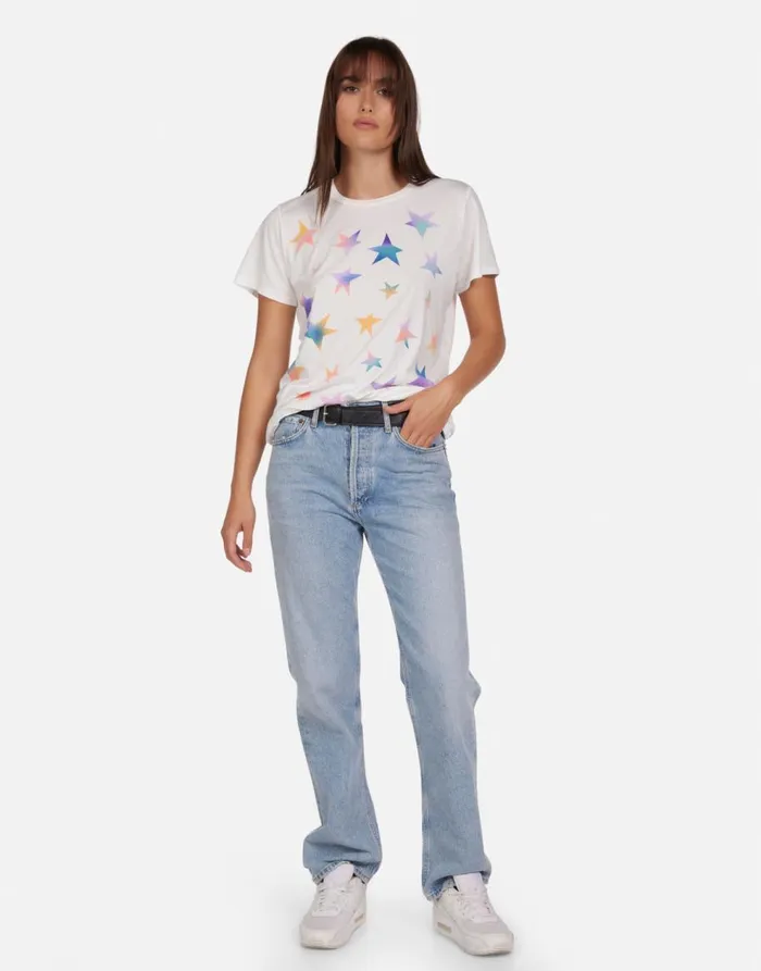 Women039s Wolf Rainbow Stars Milk Lauren Moshi Short Sleeve