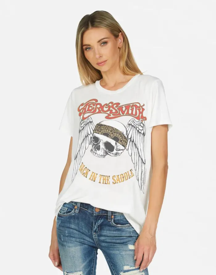 Women039s Wolf X Aerosmith Skull Milk Lauren Moshi Short Sleeve