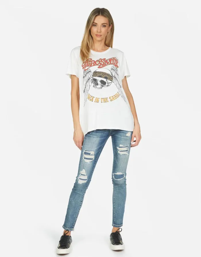 Women039s Wolf X Aerosmith Skull Milk Lauren Moshi Short Sleeve