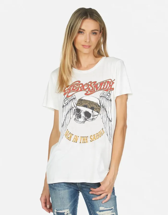 Women039s Wolf X Aerosmith Skull Milk Lauren Moshi Short Sleeve