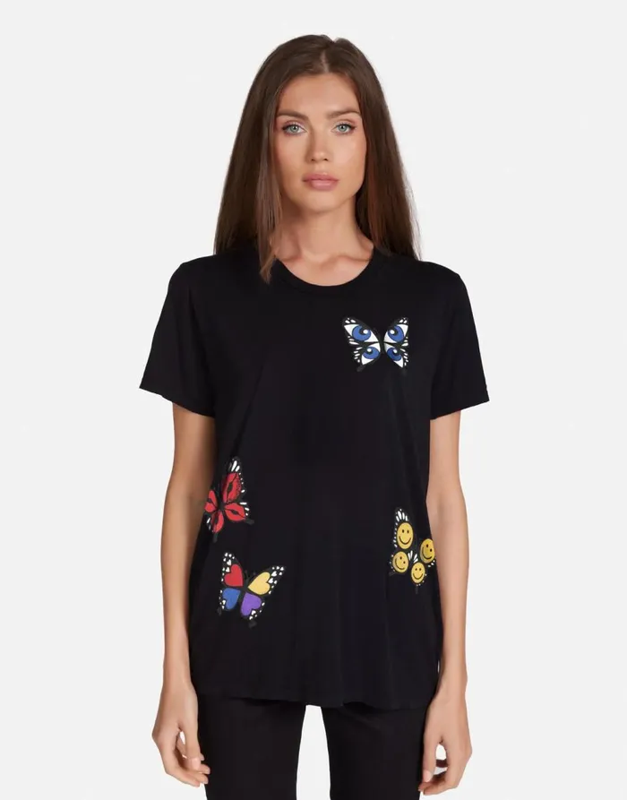Women039s Wolf X Butterfly Black Lauren Moshi Short Sleeve
