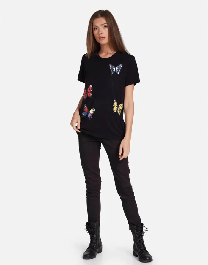 Women039s Wolf X Butterfly Black Lauren Moshi Short Sleeve
