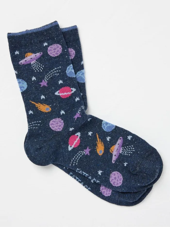 Women 3 For 2 Socks Fat Face Blue Space Socks 1 Pack Size 47