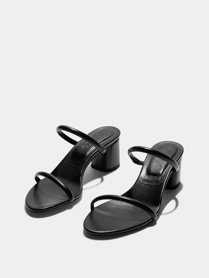 Women Aeyde ANNI Black Leather Heeled Slide Aeyde Heeled Sandals