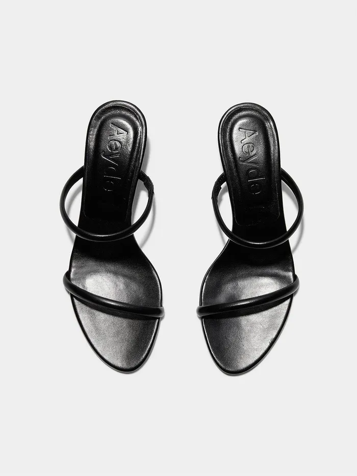 Women Aeyde ANNI Black Leather Heeled Slide Aeyde Heeled Sandals