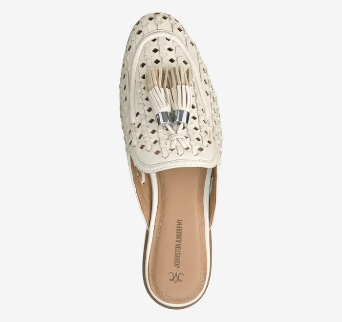 Women Ali Woven Tassel Mule Bone Glove Leather JohnstonandMurphy Mules and Loafers Women Ali Woven Tassel Mule Bone Glove Leather JohnstonandMurphy Mules and Loafers