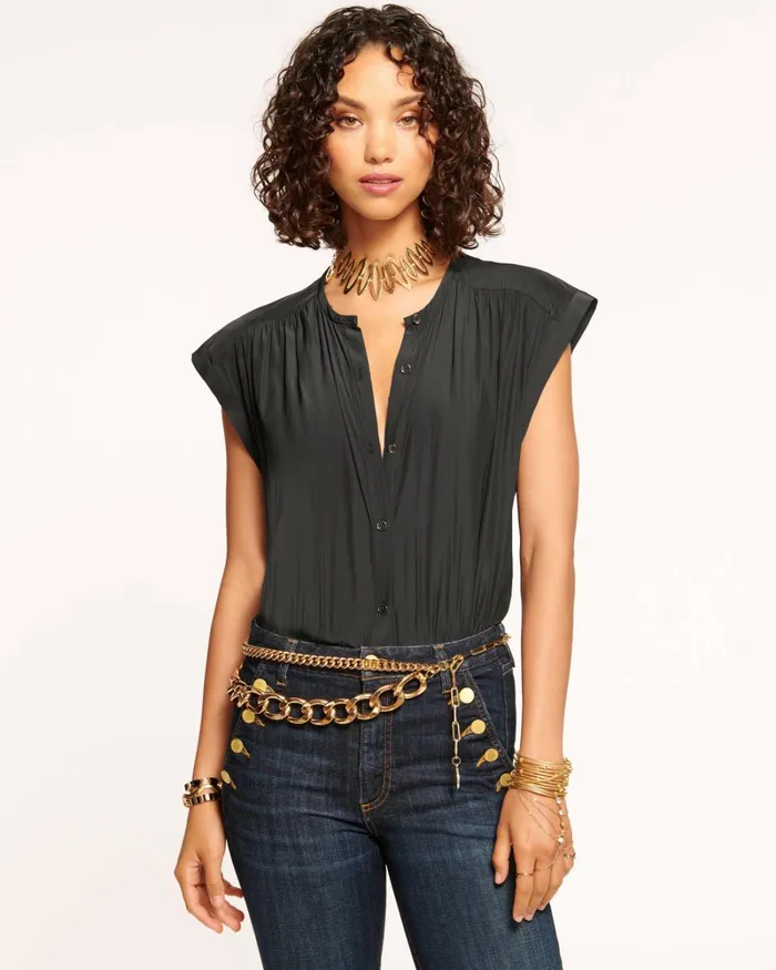 Women Amelia Button Down Top Black Ramy Brook Tops