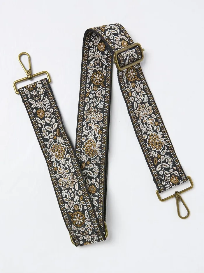 Women Bags and Purses Fat Face Black Ornate Bag Strap
