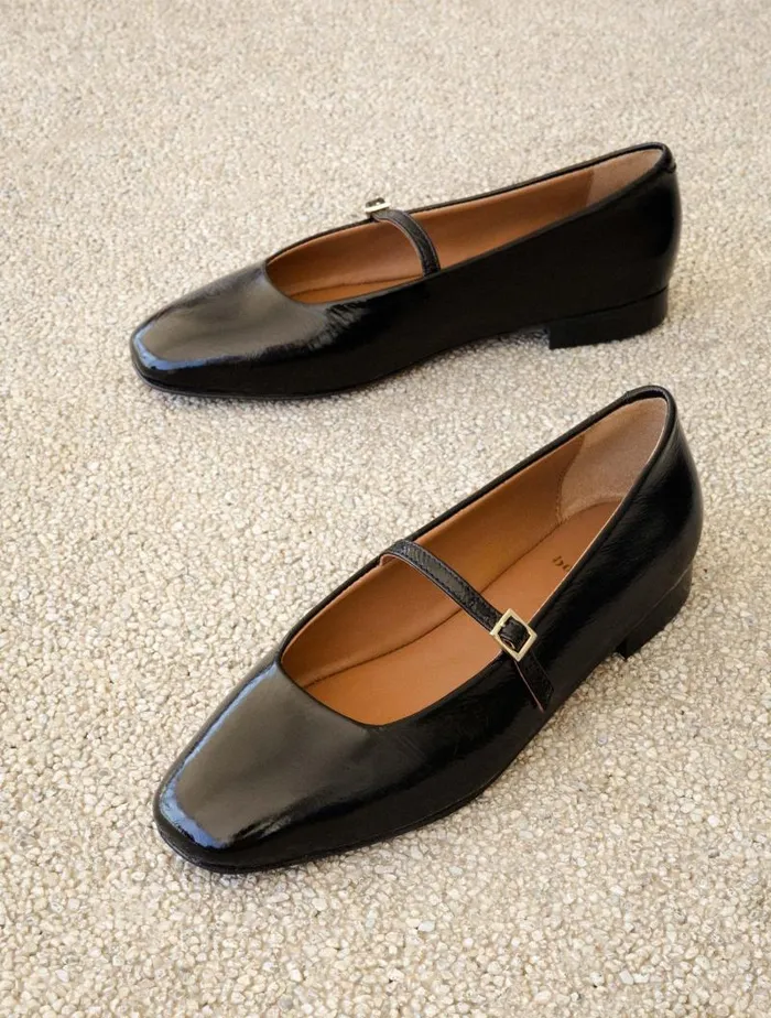 Women Ballet Flats Bobbies Mikie Black Vinyl