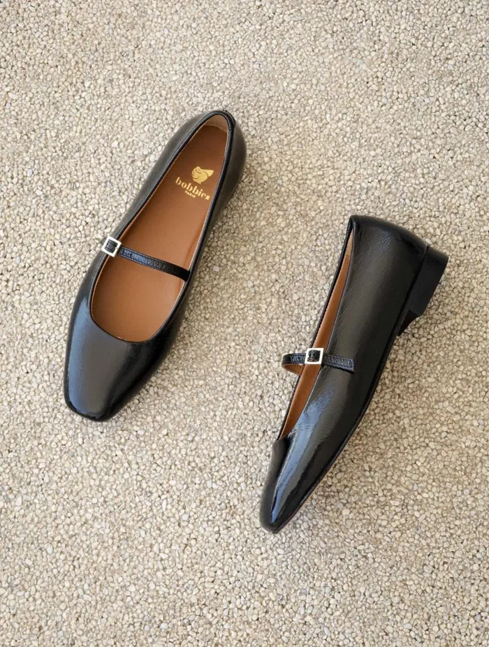 Women Ballet Flats Bobbies Mikie Black Vinyl Women Ballet Flats Bobbies Mikie Black Vinyl