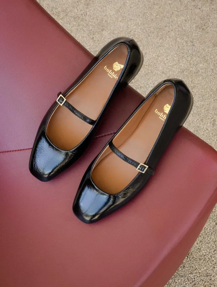 Women Ballet Flats Bobbies Mikie Black Vinyl Women Ballet Flats Bobbies Mikie Black Vinyl