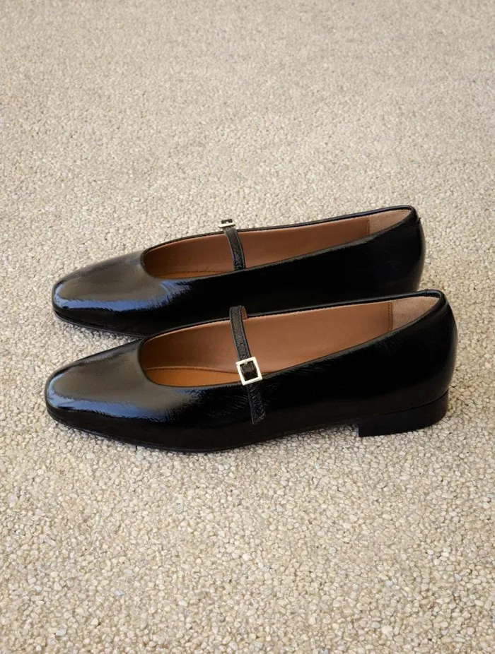 Women Ballet Flats Bobbies Mikie Black Vinyl Women Ballet Flats Bobbies Mikie Black Vinyl