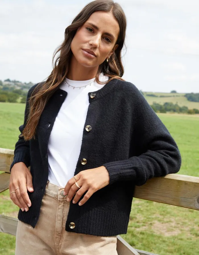 Women Black Button Up Knitted Cardigan Threadbare Cardigans