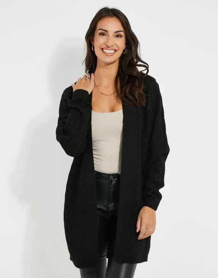 Women Black Cable Knit Cardigan Threadbare Cardigans