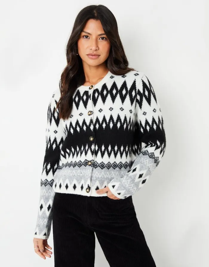 Women Black Fairisle Knitted Button Up Cardigan Threadbare Cardigans Women Black Fairisle Knitted Button Up Cardigan Threadbare Cardigans