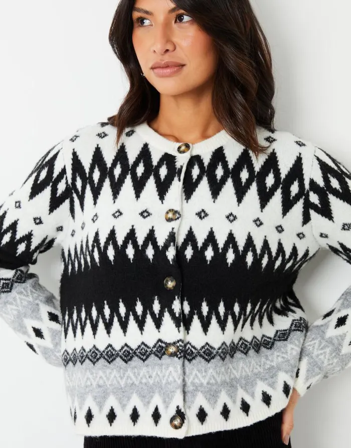 Women Black Fairisle Knitted Button Up Cardigan Threadbare Cardigans Women Black Fairisle Knitted Button Up Cardigan Threadbare Cardigans