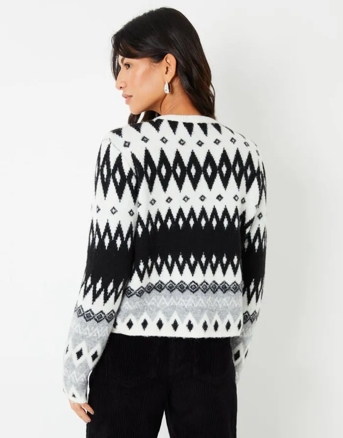 Women Black Fairisle Knitted Button Up Cardigan Threadbare Cardigans Women Black Fairisle Knitted Button Up Cardigan Threadbare Cardigans