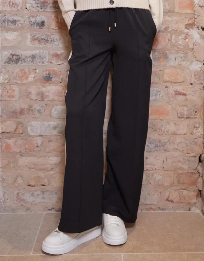 Women Black Side Stripe Pull On Wide Leg Trousers Threadbare Wide Leg Women Black Side Stripe Pull On Wide Leg Trousers Threadbare Wide Leg
