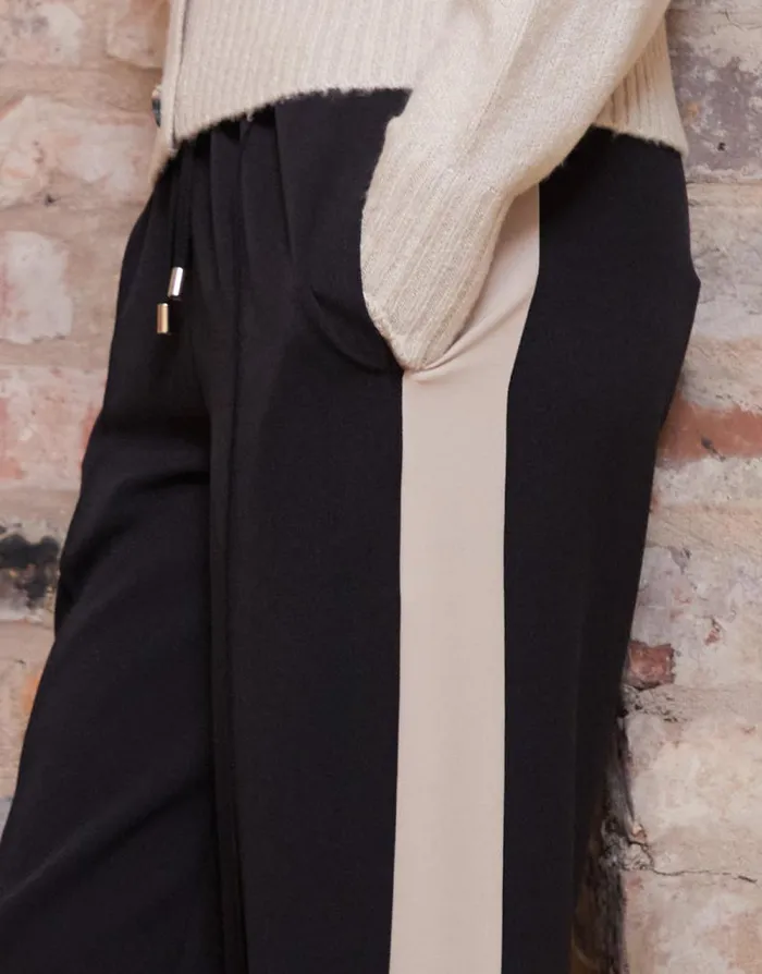 Women Black Side Stripe Pull On Wide Leg Trousers Threadbare Wide Leg Women Black Side Stripe Pull On Wide Leg Trousers Threadbare Wide Leg