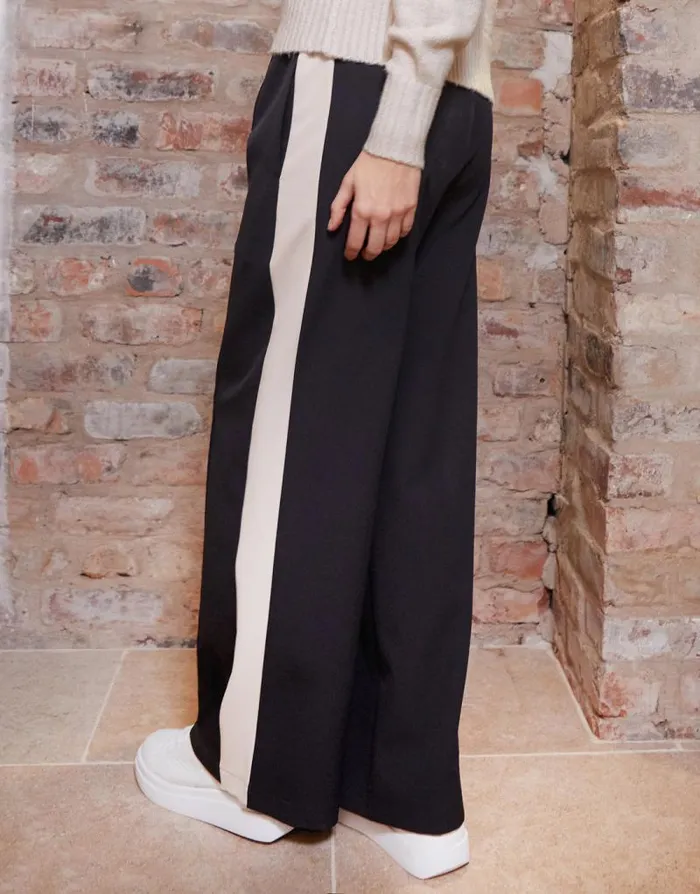 Women Black Side Stripe Pull On Wide Leg Trousers Threadbare Wide Leg Women Black Side Stripe Pull On Wide Leg Trousers Threadbare Wide Leg