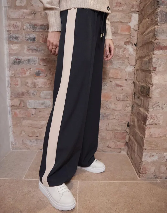 Women Black Side Stripe Pull On Wide Leg Trousers Threadbare Wide Leg Women Black Side Stripe Pull On Wide Leg Trousers Threadbare Wide Leg