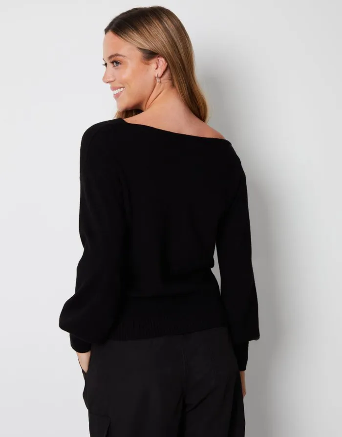 Women Black Soft Slash Neck Jumper Threadbare Jumpers Women Black Soft Slash Neck Jumper Threadbare Jumpers