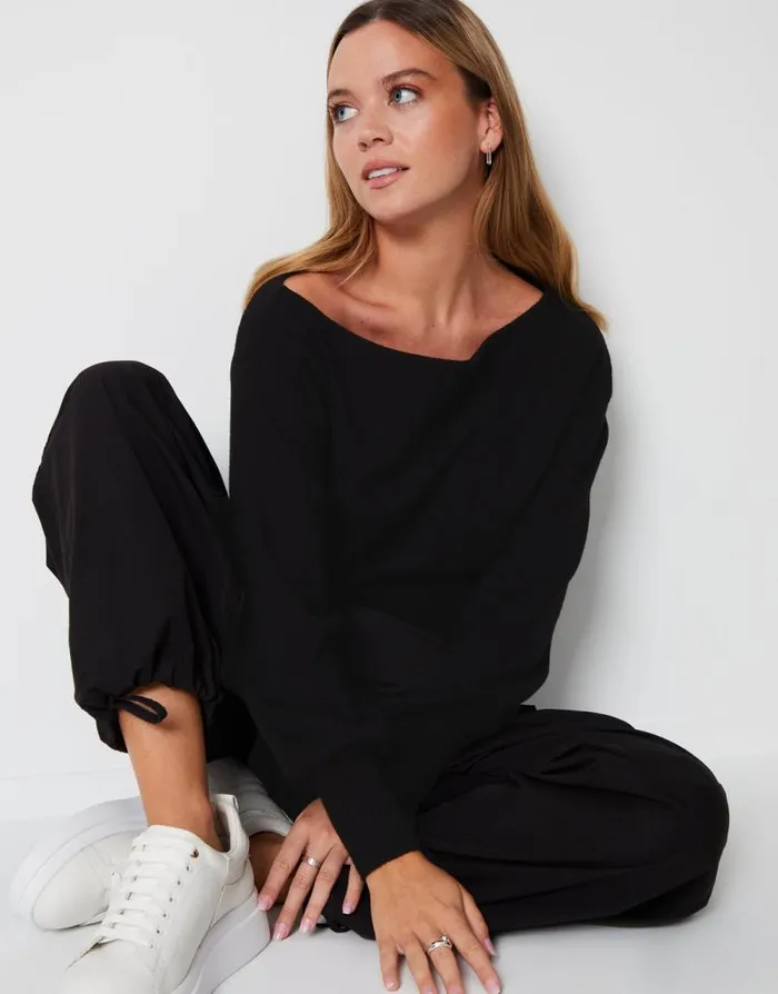 Women Black Soft Slash Neck Jumper Threadbare Jumpers Women Black Soft Slash Neck Jumper Threadbare Jumpers