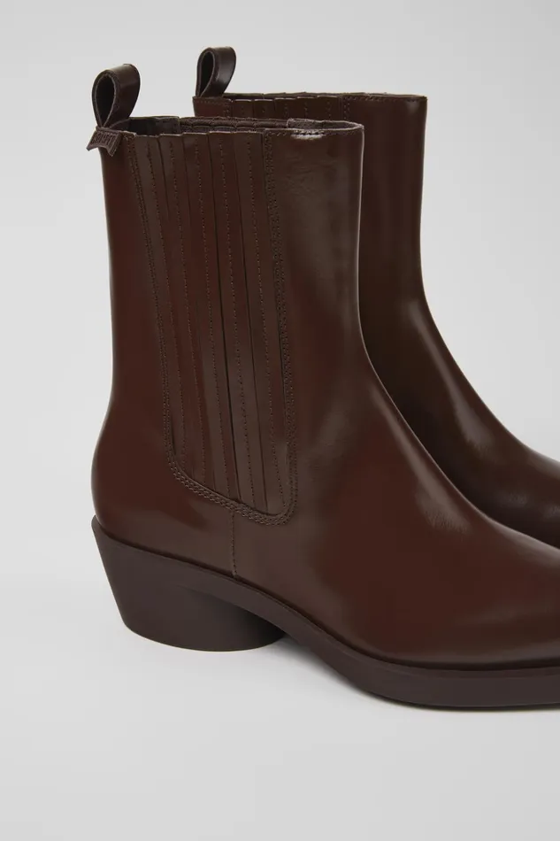 Women Bonnie Burgundy Leather Boots Camper Ankle Boots
