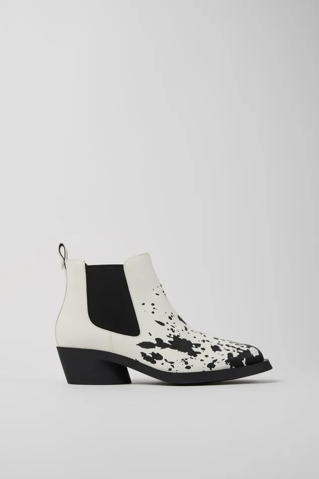 Women Bonnie White And Black Leather Ankle Boots Camper Heels Women Bonnie White And Black Leather Ankle Boots Camper Heels