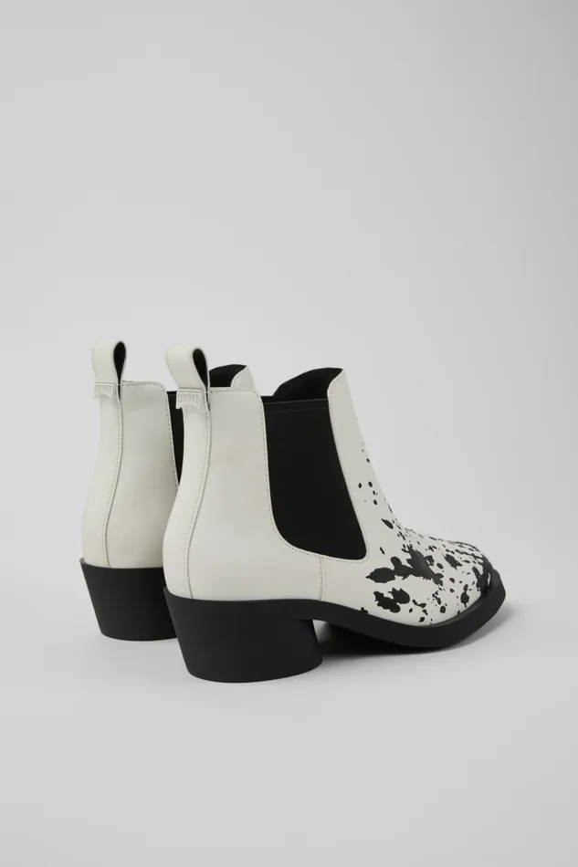Women Bonnie White And Black Leather Ankle Boots Camper Heels Women Bonnie White And Black Leather Ankle Boots Camper Heels