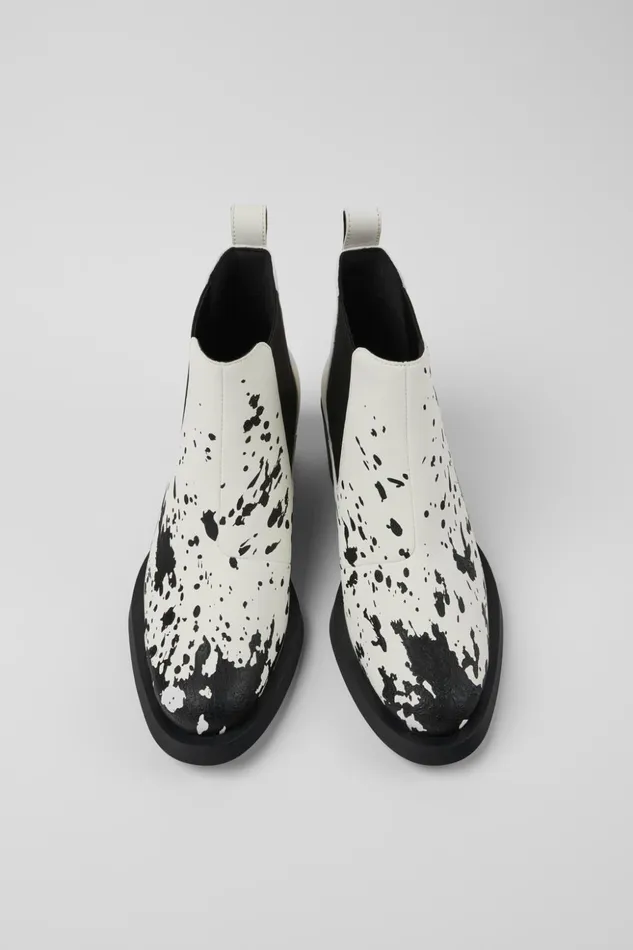 Women Bonnie White And Black Leather Ankle Boots Camper Heels Women Bonnie White And Black Leather Ankle Boots Camper Heels