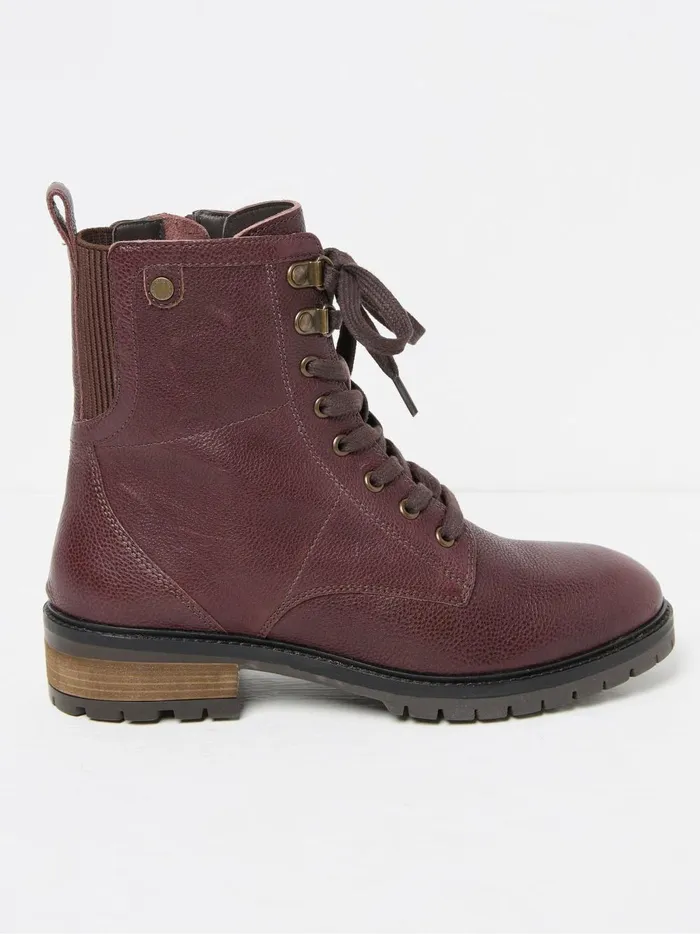 Women Boots Fat Face Margot Burgundy Red LaceUp Boots