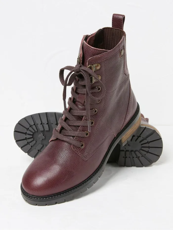 Women Boots Fat Face Margot Burgundy Red LaceUp Boots
