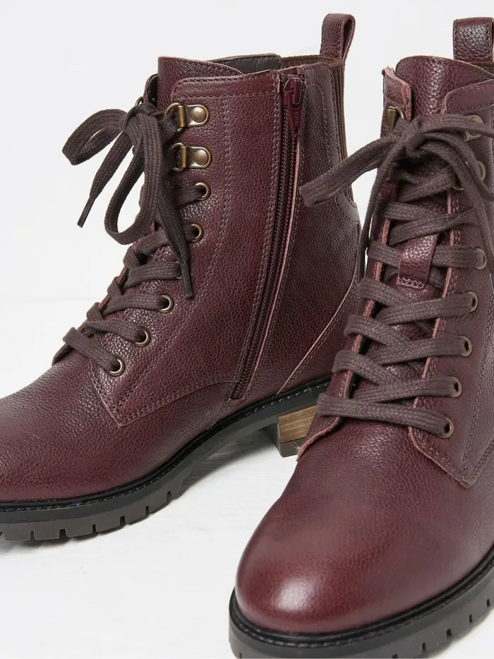 Women Boots Fat Face Margot Burgundy Red LaceUp Boots