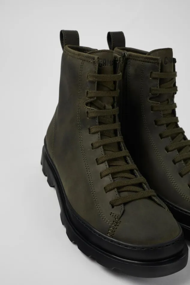 Women Brutus Green Laceup Boots Camper Ankle Boots